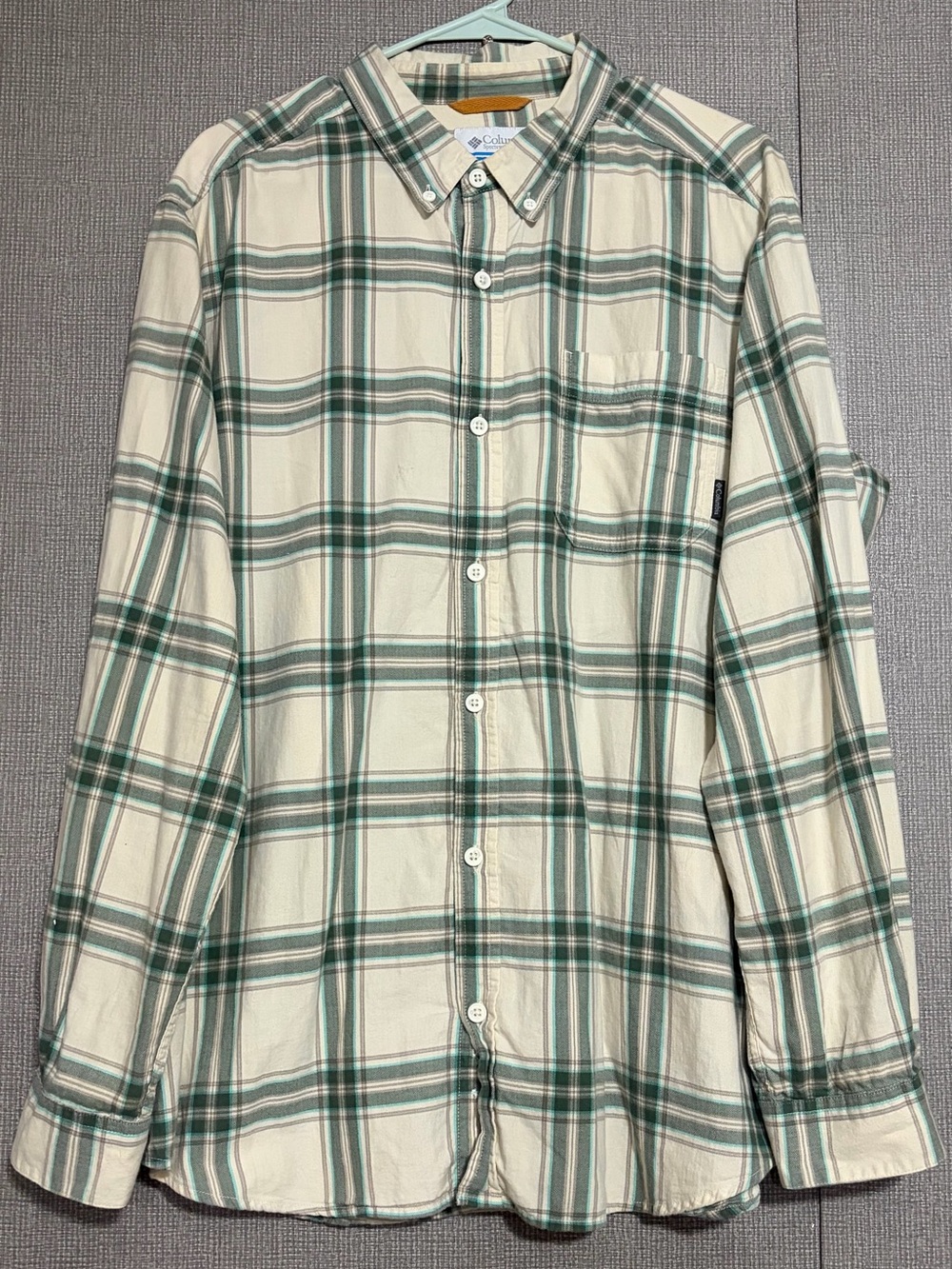 Columbia Green and Cream Plaid Button-Down Shirt